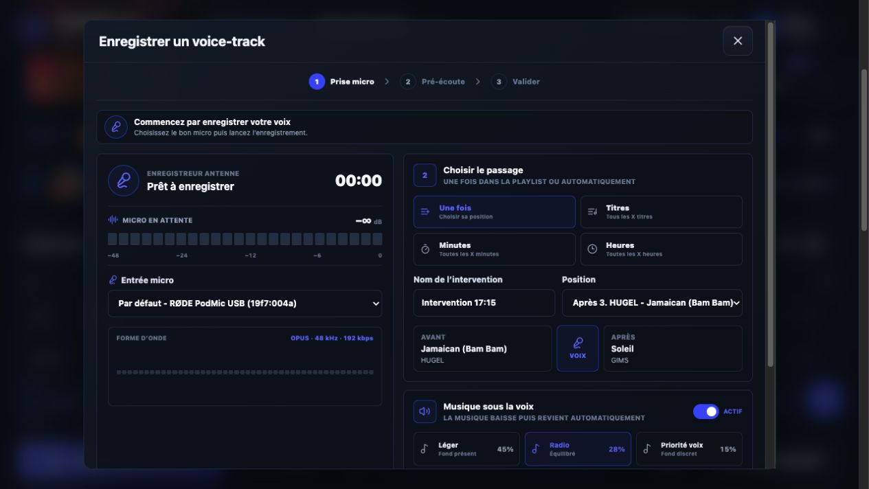 Enregistrement et programmation d’un voice-track